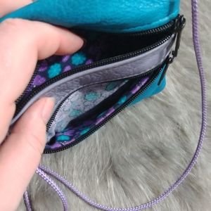 Handmade OOAK Custom Made Aqua Lavender Leather Crossbody Bag Small Festival